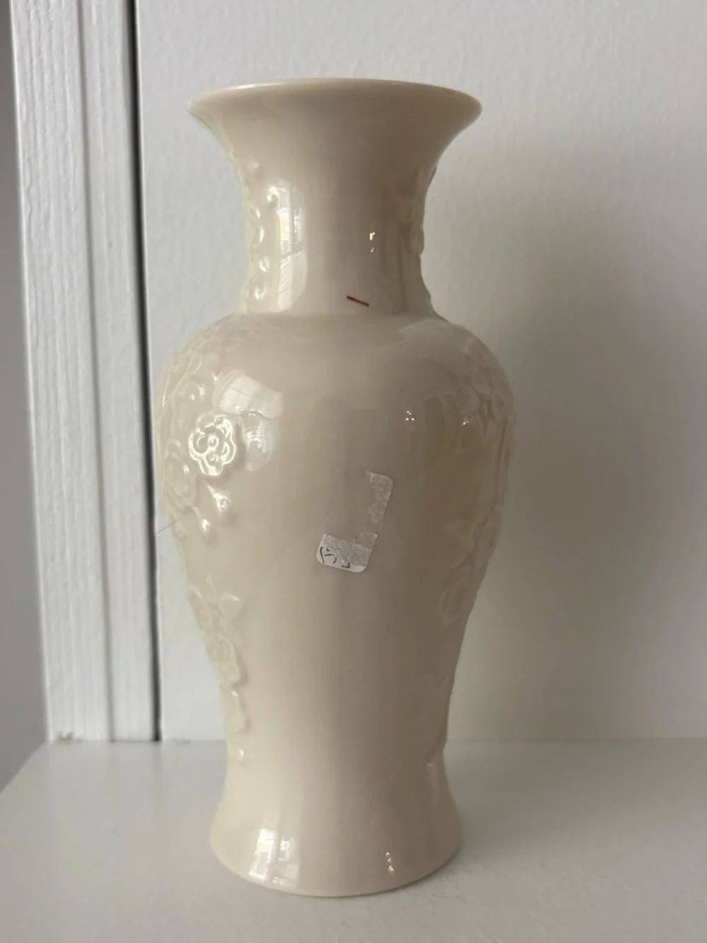 Lenox Cream Ceramic Floral Relief Vase Set with Gold Trim Accent